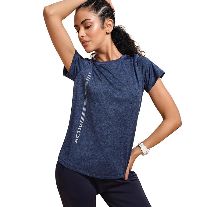 Short Sleeve Crew Neck Regular Length Basic Dry Fit Workout Crew T-Shirt for Women